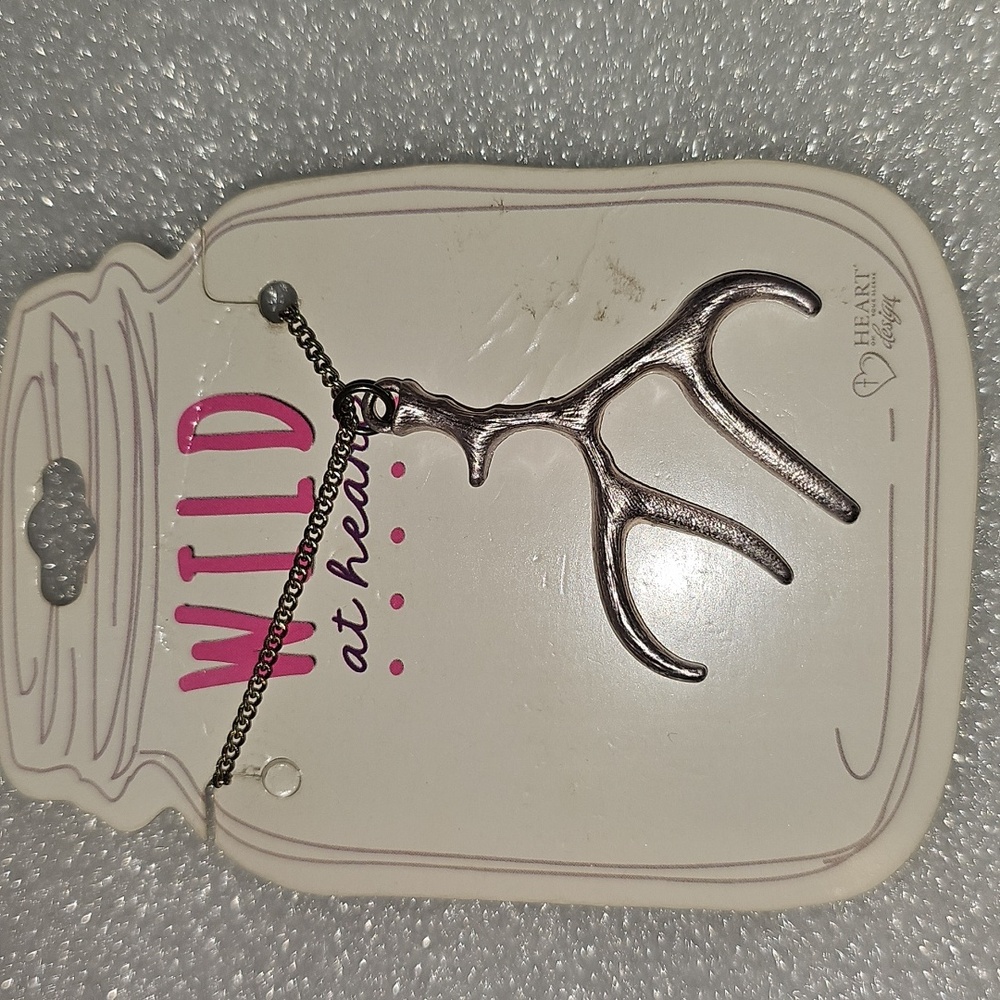 Wild at Heart Silver Tone Single Antler Necklace New